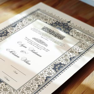 Certificato Nikkah floreale, contratto di matrimonio islamico premium, Nikah Nama, certificato di matrimonio musulmano, nomi personalizzati, contratto Nikah