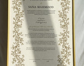Custom Nikah Certificate, Personalised Islamic Marriage Certificate, Framed Muslim Wedding Certificate, Nikah Signing Set, Wedding Gift