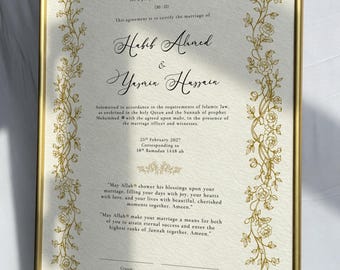 Personalised Nikah Certificate, Framed Islamic Marriage Certificate with Pen, Muslim Wedding Keepsake, Nikah Signing Set