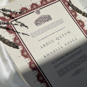 A3 Red Nikkah Certificate, Premium A3 Islamic Wedding Contract, Nikkah Nama, Muslim Marriage Certificate, Personalised Names, Quran Verse