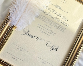Nikah Certificate with Vintage Frame, Islamic Marriage Certificate, Personalised Muslim Wedding Nikkah Nama, Nikah Signing Set with Gold Pen