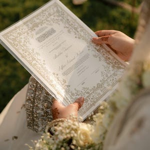 Floral Nikkah Certificate, Gold A4 Islamic Wedding Contract, Nikkah Nama, Muslim Marriage Certificate, Personalised Names, Quran Verse image 12