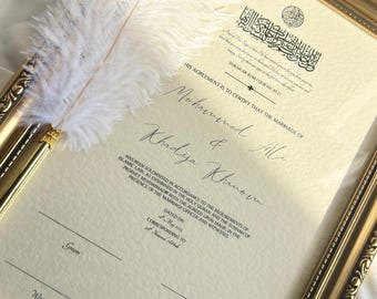 Nikah Certificate with Vintage Frame, Islamic Marriage Certificate, Personalised Muslim Wedding Nikkah Nama, Nikah Signing Set with Gold Pen