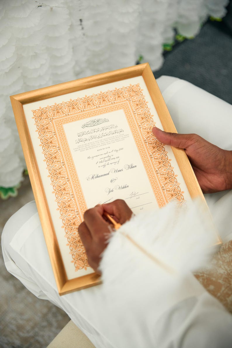 Certificat de luxe Nikkah, contrat de mariage islamique A4 premium, Nikkah Nama, certificat de mariage musulman, noms personnalisés, versets du Coran image 16