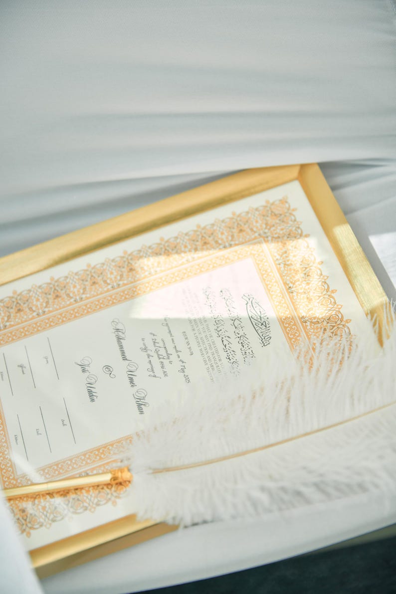 Certificat de luxe Nikkah, contrat de mariage islamique A4 premium, Nikkah Nama, certificat de mariage musulman, noms personnalisés, versets du Coran image 19