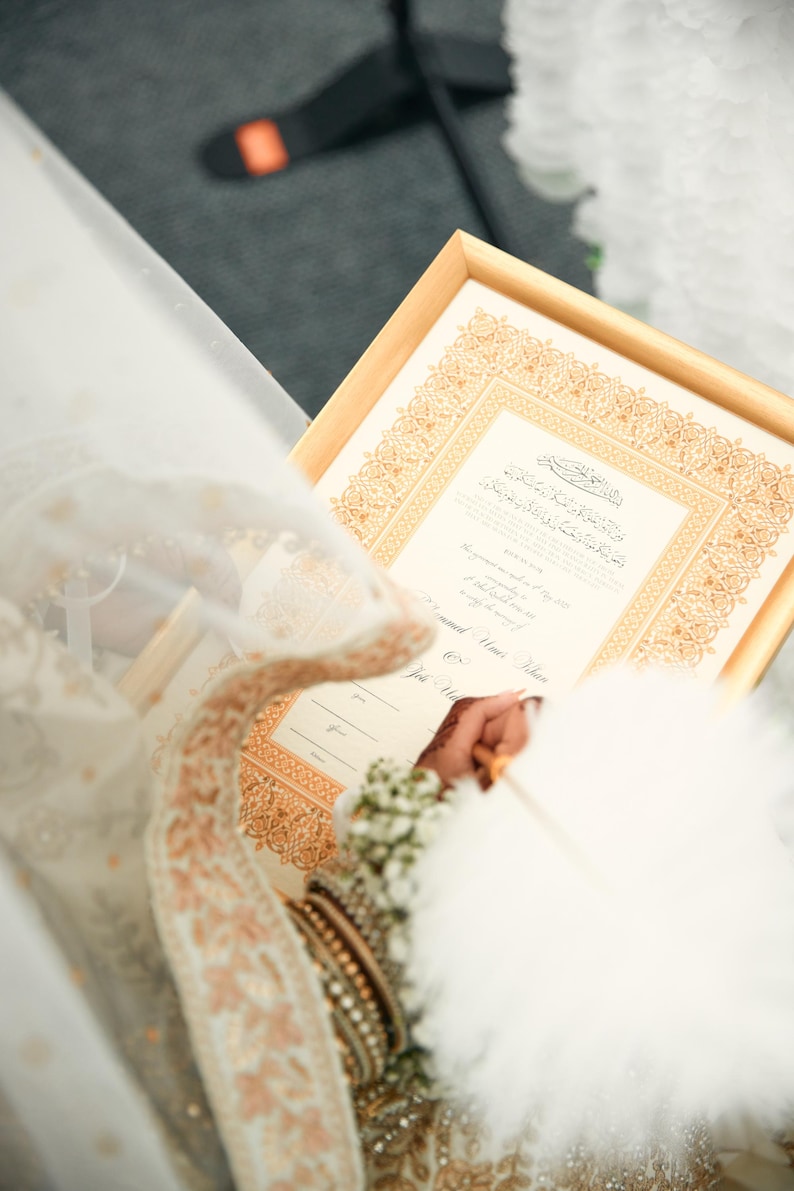 Certificat de luxe Nikkah, contrat de mariage islamique A4 premium, Nikkah Nama, certificat de mariage musulman, noms personnalisés, versets du Coran image 17