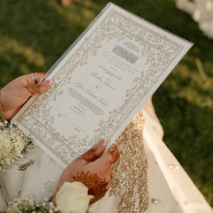 Floral Nikkah Certificate, Gold A4 Islamic Wedding Contract, Nikkah Nama, Muslim Marriage Certificate, Personalised Names, Quran Verse image 13