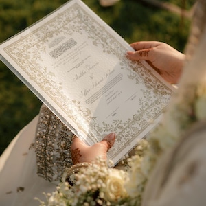 Luxus-Nikkah-Zertifikat, Islamischer Hochzeitsvertrag, Nikkah Nama, Muslimische Heiratsurkunde, Personalisierte Namen, Koran Vers, Floral Nikah Bild 13