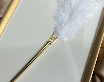 Marco de oro A4, marco de certificado Nikkah, pluma de oro, marco para impresión y fotos, marco de imagen de oro A4, pluma de oro de pluma de avestruz blanca