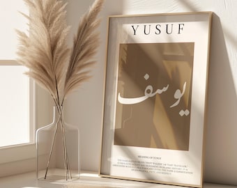 Personalised Islamic Name Print, Name in Arabic Calligraphy, Muslim name and meaning Print