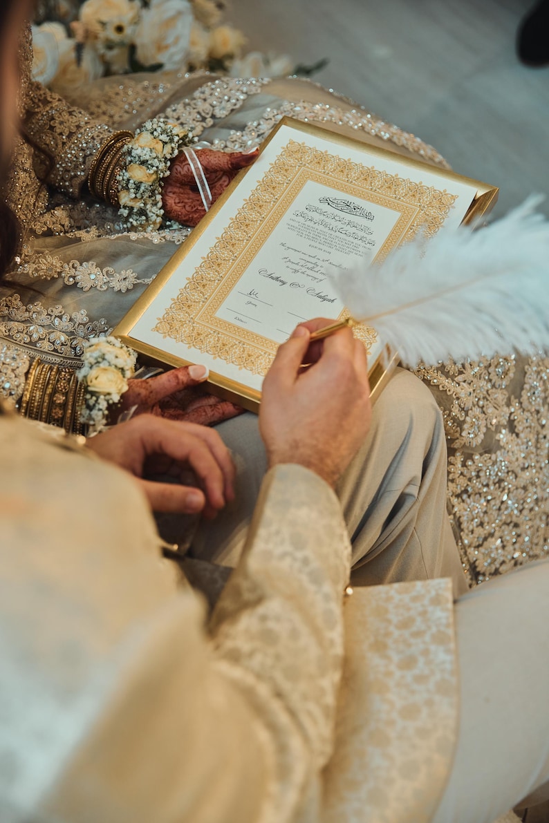 Certificat de luxe Nikkah, contrat de mariage islamique A4 premium, Nikkah Nama, certificat de mariage musulman, noms personnalisés, versets du Coran image 15