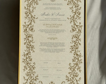 Islamic Wedding Gift, Personalized Nikah Certificate, Framed Muslim Marriage Certificate, Nikah Signing Set with Pen, Wedding Keepsake