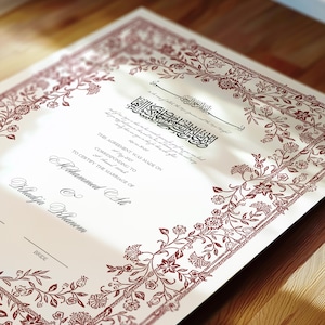 Floral Nikkah Zertifikat, Premium Islamischer Hochzeitsvertrag, Nikah Nama, Muslimische Heiratsurkunde, Personalisierte Namen, Nikah Vertrag