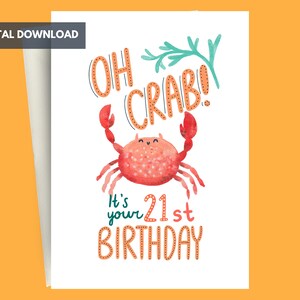21e carte d'anniversaire imprimable drôle avec thème côtier de crabe