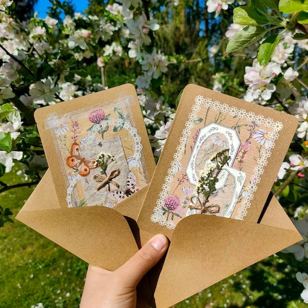 Greeting card set "Vintage Spring Time" in two parts