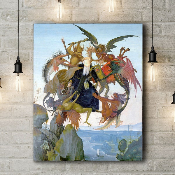 Michelangelo: The Torment of St Anthony (1487). Religious Fine Art Canvas Wall Art