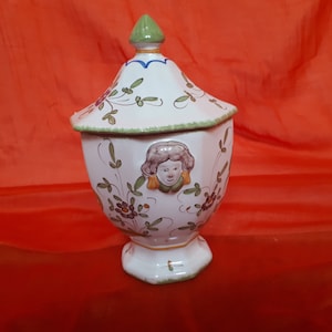 Hand-Painted Faïencerie Du Matet Sugar Bowl – French Vintage Pottery