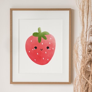 Strawberry Nursery Decor Print, Digital Download, Strawberry Red Fruit Illustration Wall Art Printable Art, Cute Boys Girls Bedroom Art