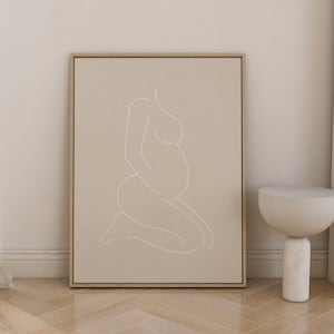 Minimalistic Pregnant Line Art Poster, Pregnancy Print, Maternity Print, Expecting Mother Print, Pregnancy Line Art, Beige White Wall Art