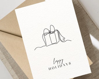 Tarjeta de Navidad digital minimalista Happy Holidays, simple y en blanco, descarga instantánea, tarjeta de felicitación Navidad