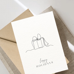 Tarjeta de Navidad digital minimalista Happy Holidays, simple y en blanco, descarga instantánea, tarjeta de felicitación Navidad