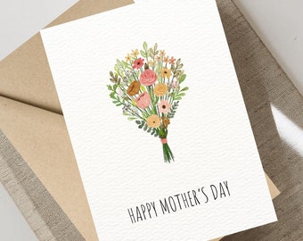 Happy Mother's Day Printable Card, Digital Mothers Day Card, Greeting Card, Floral Card, Love Card, Printable Blank Card, Foldable Card