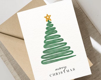 Digital Minimalistic Christmas Card, Blank Holiday Greeting, Christmas Tree Art, Printable Card