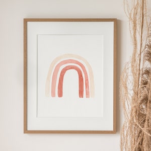 Pink Rainbow Girls Room Wall Art, Nursery Prints, Bohemian Watercolor Rainbow Poster, Playroom Kids Room Decor, Pink Digital Wall Art.