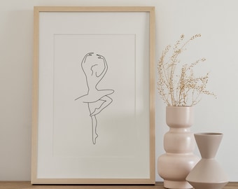 Ballet Line Art Print, Minimalistic One Line Drawing, Digital Wall Art, Ballerina Poster