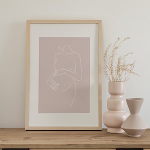 Cartel minimalista de maternidad, arte de la pared del embarazo, impresión moderna de la panza del bebé, decoración de la guardería escandinava, decoración del arte de la línea blanca beige