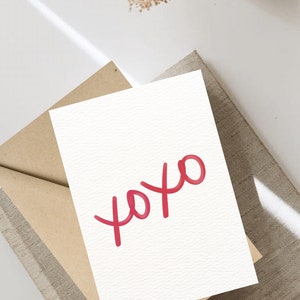 Tarjeta de felicitación de amor XOXO, tarjeta de aniversario, interior en blanco, descarga digital, tarjeta romántica