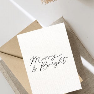 Digital Christmas Card, Minimalistic Merry and Bright Design, Simple Blank Greeting Card
