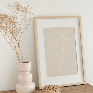 Minimalist Print, Flower Line Art, Neutral Wall Art, DIGITAL DOWNLOAD, Beige Flower Art, Boho Poster, Printable Wall Art, Beige Print,PDF