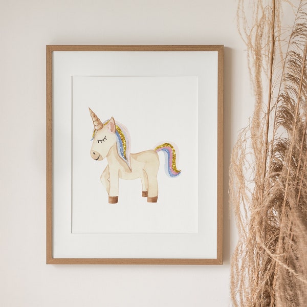 Unicorn Wall Art, Beige Girls Room Decor, Neutral Nursery, Printable Poster, Digital Download, Colorful Nursery Decor