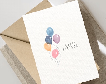 Digital Birthday Card, Printable Greeting Card, Downloadable Card, Happy Birthday Balloons Card, 5x7 and 4x6 Foldable Card, Blank Card.