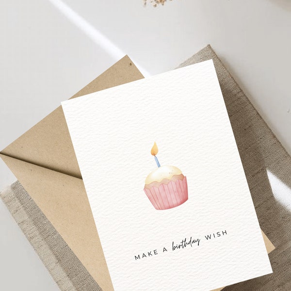 Hacer un deseo de cumpleaños Tarjeta de cumpleaños imprimible, tarjeta de felicitación, tarjeta descargable, tarjeta de feliz cumpleaños, tarjeta plegable 5x7 y 4x6, tarjeta en blanco