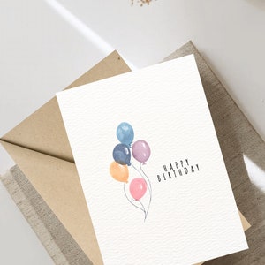 Carte d'anniversaire numérique, carte de voeux imprimable, carte téléchargeable, carte de joyeux anniversaire ballons, carte pliable 5 x 7 et 4 x 6, carte vierge.
