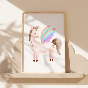 Unicorn Wall Art, Colorful Girls Room Decor, Neutral Nursery, Printable Poster, Digital Download