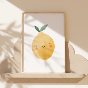 Lemon Print, Printable Nursery Wall Art, Watercolor Lemon Wall Decor, Fruit Art Print, Instant Digital Download, Cute Girls Boys Wall Art