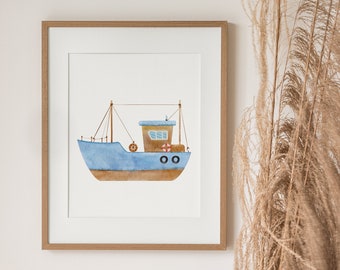Boat Nursery Print, Nautical Wall Art, Kids Room Decor, Digital Download, Ocean Theme, Neutral Boho Prints