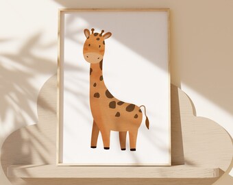 Safari Nursery Art, Giraffe Print, Digital Poster, Safari animals wall art, Baby giraffe, Safari nursery decor theme