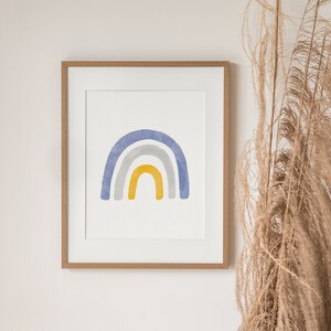 Póster con estampado de arco iris de acuarela azul, arte colorido de la pared, decoración del hogar, arte de la guardería, regalo de baby shower, decoración de la habitación de los niños azules
