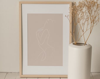 Neutrale minimalistische weibliche Körper Line Prints, Beige und Weiß Digitale Wandkunst, Minimalistisches Dekor