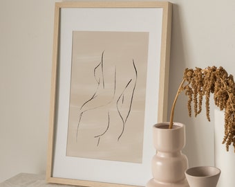 Woman Body Line Art, Beige Line Print, Digital Print,Minimalistic Poster, Female Line Art, Neutral Wall Art, Female Body Print, Woman Poster