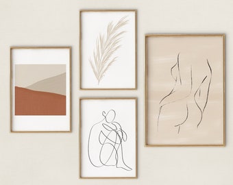Modern gallery wall set of 4, Boho Bundle Print set, gallery wall print set, neutral color, Modern Simple wall art, Printable Gallery Wall