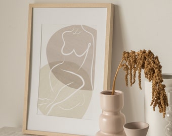 Woman Body Line Art, Beige Line Print, Digital Print,Minimalistic Poster, Female Line Art, Neutral Wall Art, Female Body Print, Woman Poster