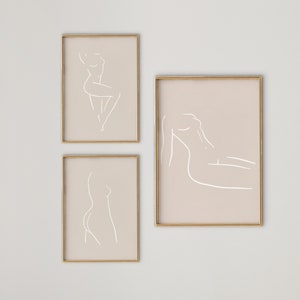 Set of 3 Minimalistic Line Art Prints, Beige Neutral Wall Art, DIGITAL DOWNLOAD, Set of 3 Woman Body Print, Body Art Prints, Woman Line Art