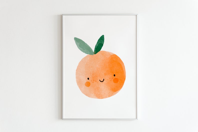 Orange Nursery Decor Print, Digital Art Download, Orange Fruit Illustration Wall Art, Orange Printable Art, Cute Boys Girls Bedroom Art image 5