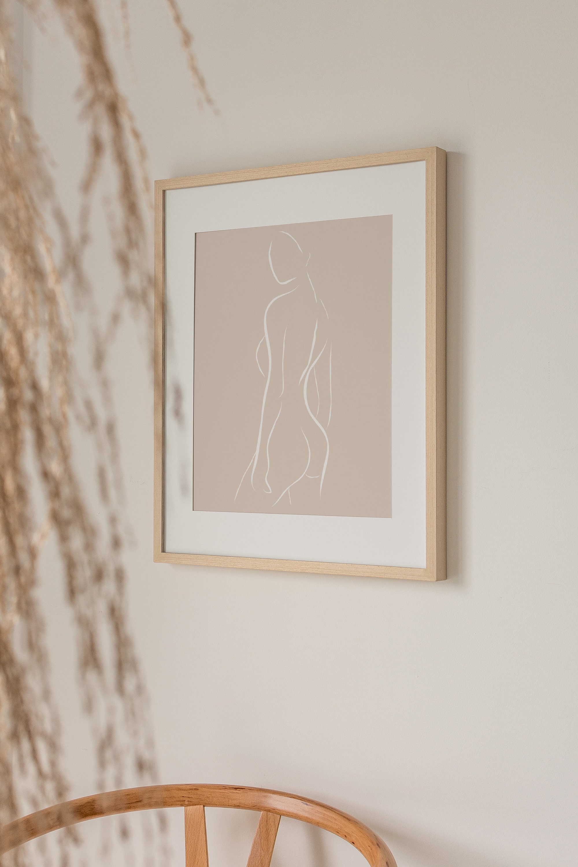Neutral Minimalist Female Body Line Prints, Beige and White Digital ...