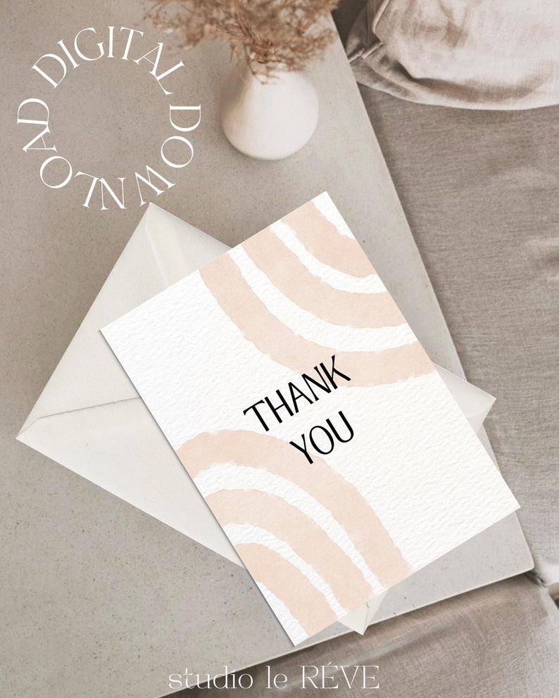 Thank You Card, Printable Modern Digital Card, Minimalistic Thank You Card, Minimalistic Card, Blank Foldable Card, INSTANT DOWNLOAD, PDF. image 2